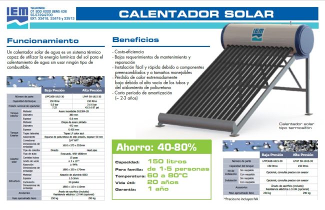Calentador 150L Tubos al Vacío Condumex Calentadores Solares IEM 3